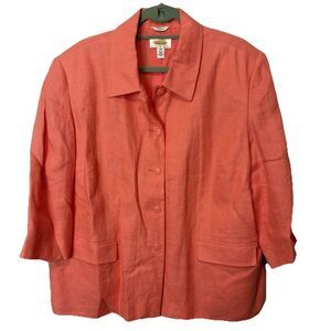Talbots 100% Irish Linen Blazer Coral Spring Easter Button Front Women Size 20W